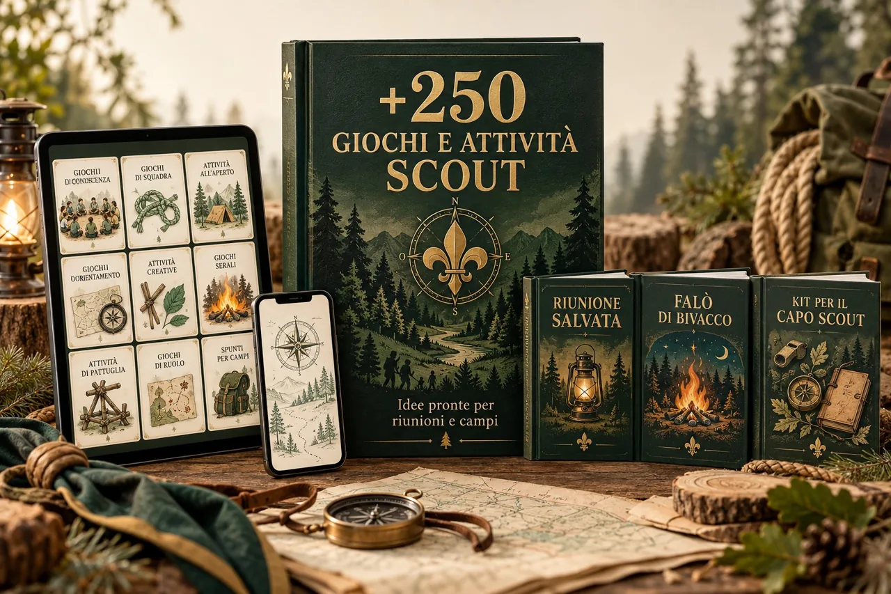 Raccolta digitale di giochi e attività scout con tablet, guida e tre bonus